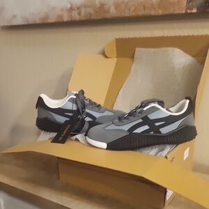 Gray and Black Athletic Shoes with Mesh Design